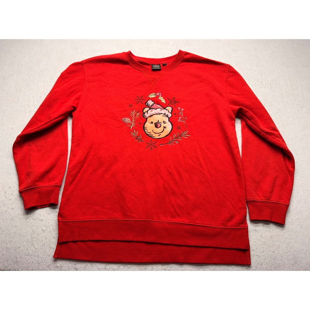 Disney Winnie the Pooh Christmas Wreath Red Sweatshirt Santa Hat Large